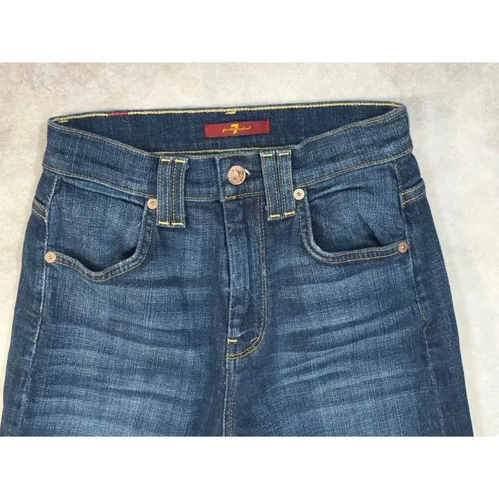 7 For All Mankind High Rise Straight Crop Jeans Size 23 Raw Hem Indigo Blue